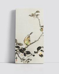 Bunting on blossom branch by Ohara Koson