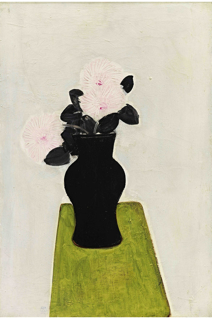 CHRYSANTHEMUMS IN A BLACK VASE by San Yu