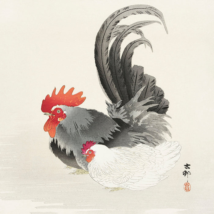 Chicken and cock by Ohara Koson