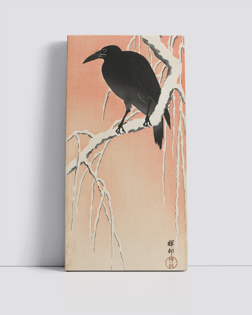 Crow on snowy branch-1 by Ohara Koson