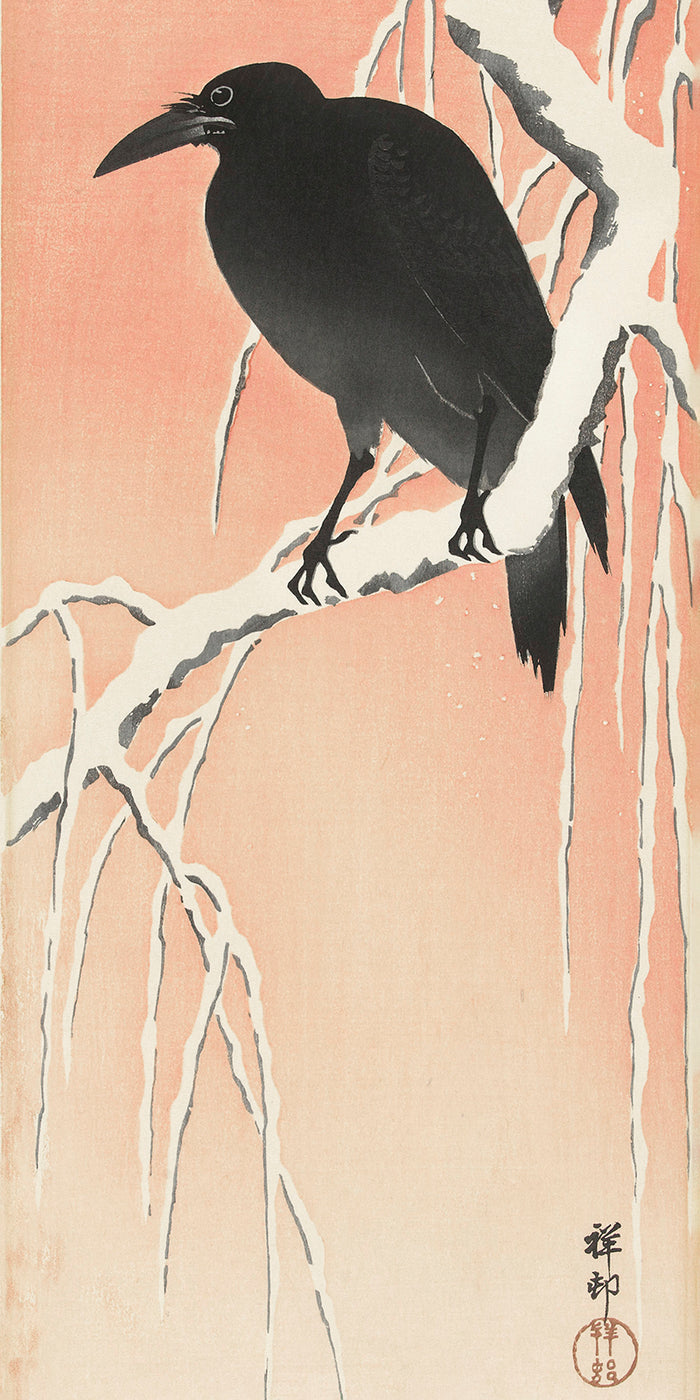 Crow on snowy branch-1 by Ohara Koson