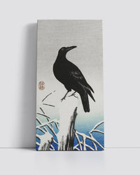 Crow on snowy pole by Ohara Koson