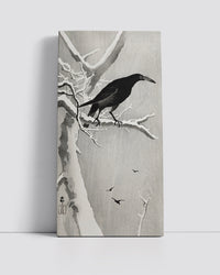 Crow on snowy tree branch by Ohara Koson