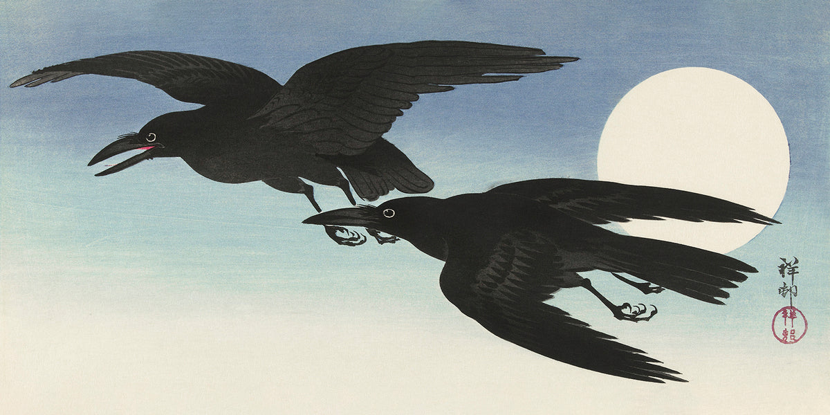 Crows at full moon by Ohara Koson