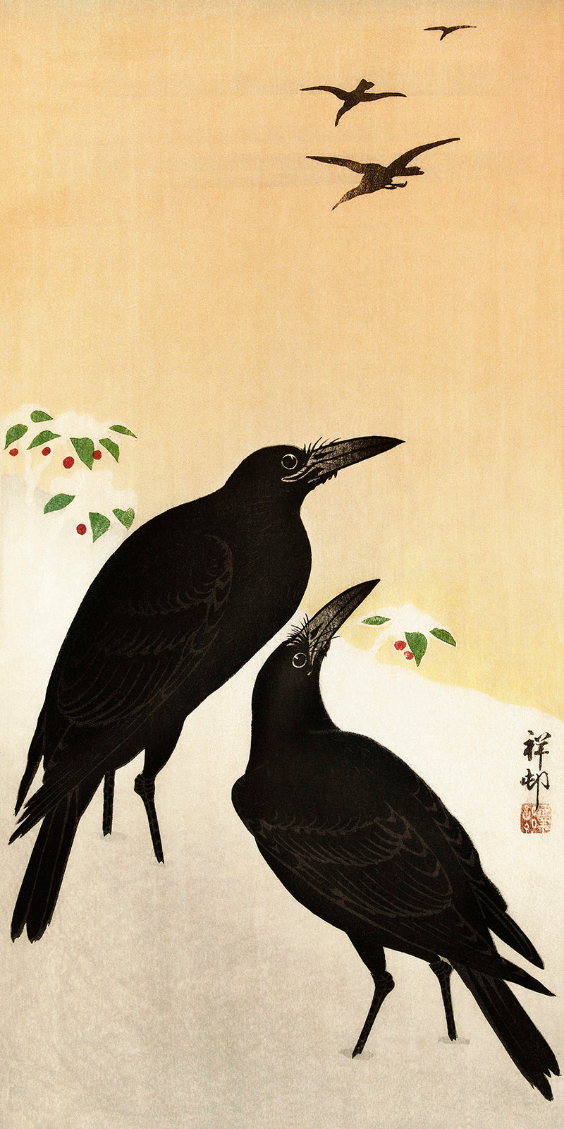 Crows in snow by Ohara Koson