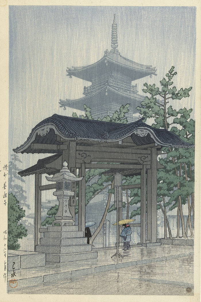 De_Zensetsu_tempel_in_Sanshu_Sanshu_Zensetsuji by Kawase Hasui