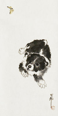 Dog and butterfly by Ohara Koson