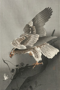 Eagle lurking at a prey by Ohara Koson