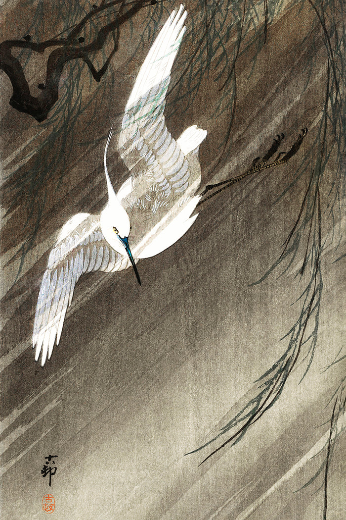 Egret in storm by Ohara Koson