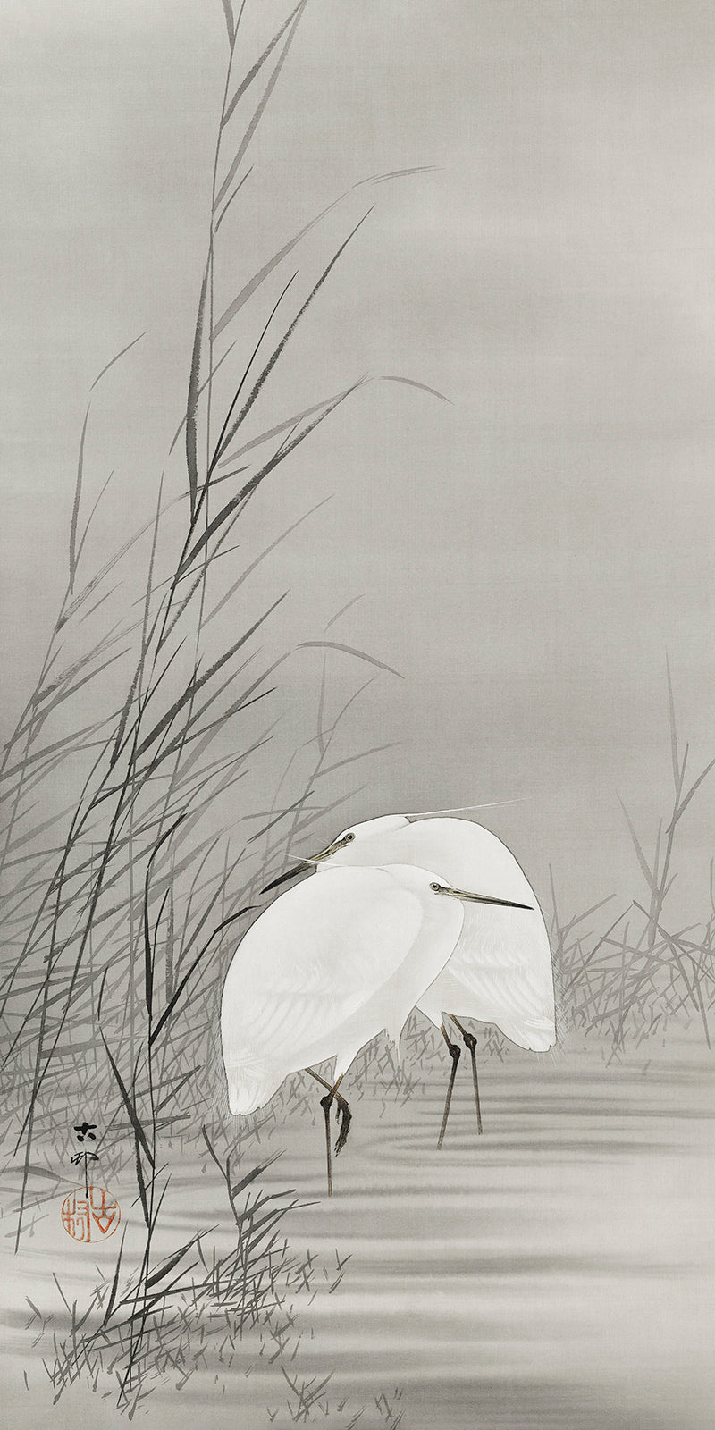 Egrets in a swamp by Ohara Koson