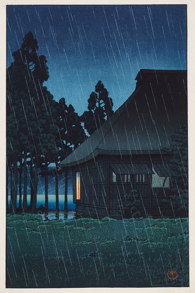 Evening Rain at a Lakeside Tearoom by Kawase Hasui