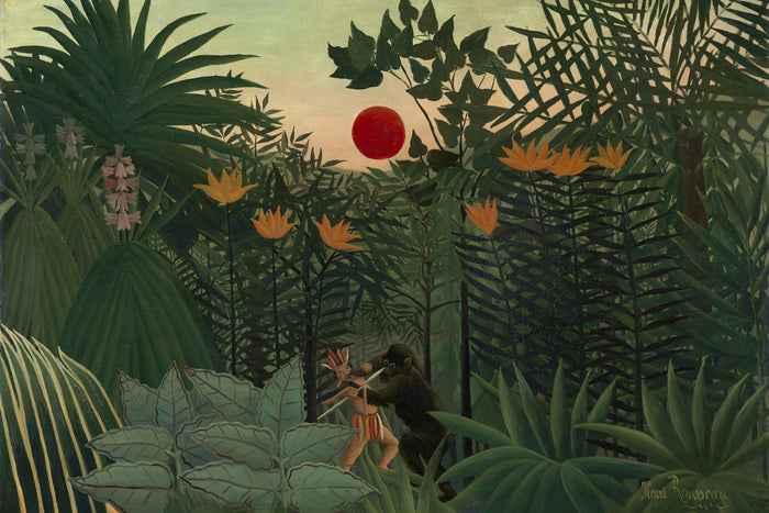 Exotic Landscape, Fight between Gorilla and Indian by Henri Rousseau