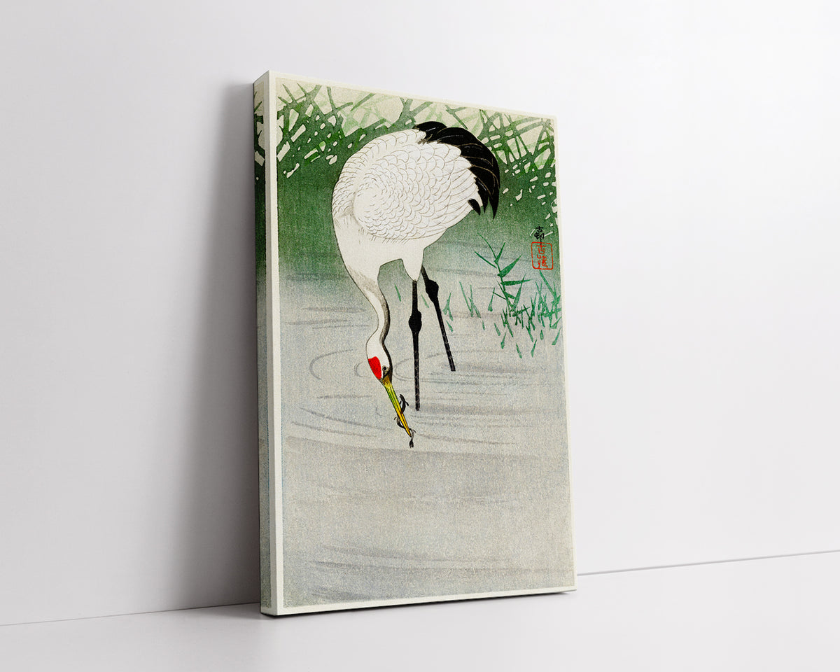 Fishing crane in shallow water by Ohara Koson