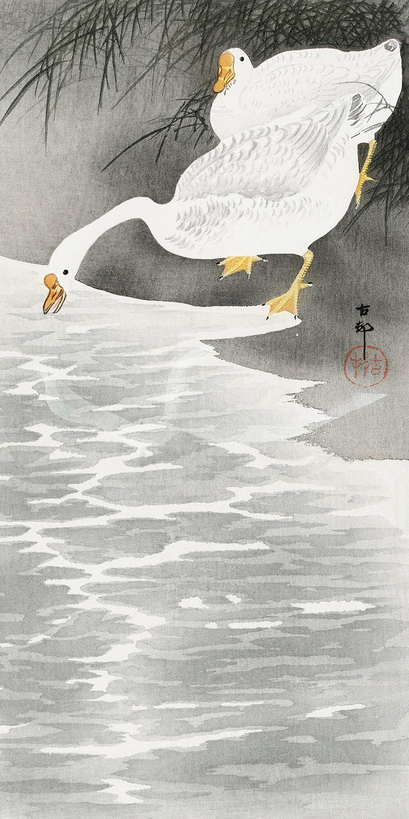 Geese on the shore by Ohara Koson