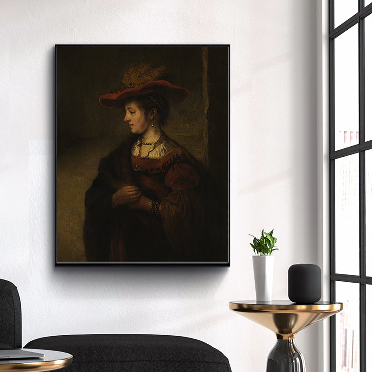 Half-length figure of Saskia in rich apparel by Rembrandt Harmenszoon van Rijn