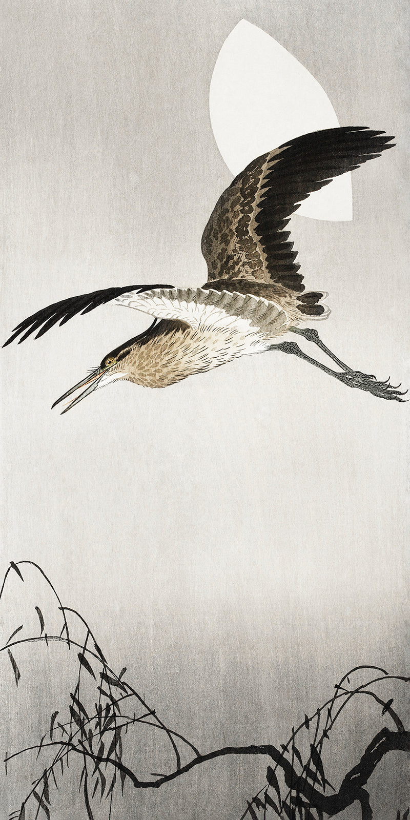 Heron and moon by Ohara Koson