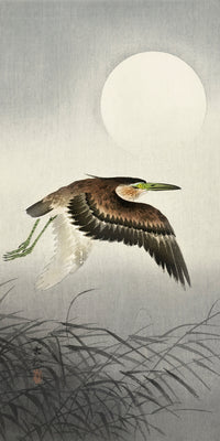 Heron at full moon by Ohara Koson