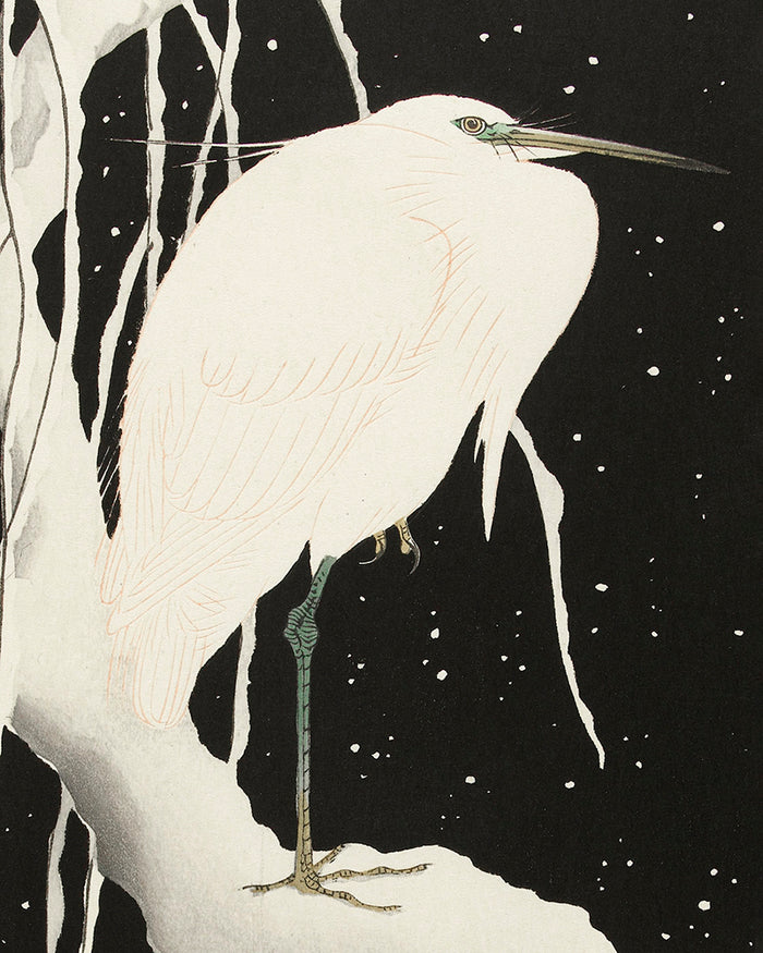 Heron in snow by Ohara Koson