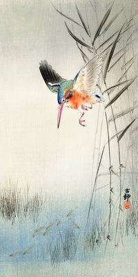 Kingfisher hunting for fish in the water by Ohara Koson