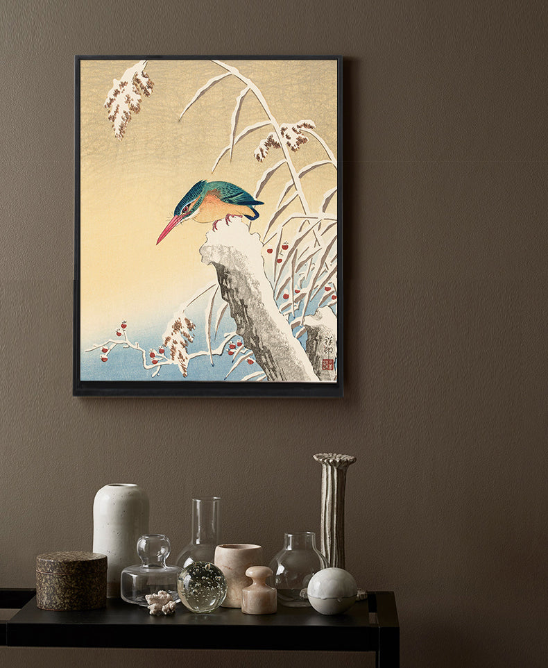 Kingfisher in the snow by Ohara Koson