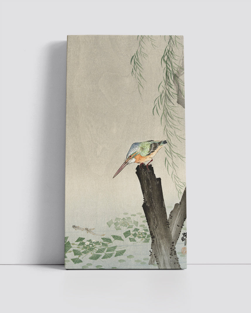 Kingfisher on a tree stump by Ohara Koson