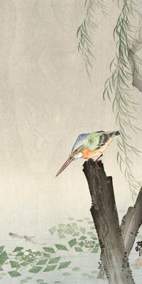 Kingfisher on a tree stump by Ohara Koson