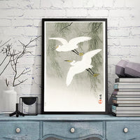 Little Egrets in flight by Ohara Koson