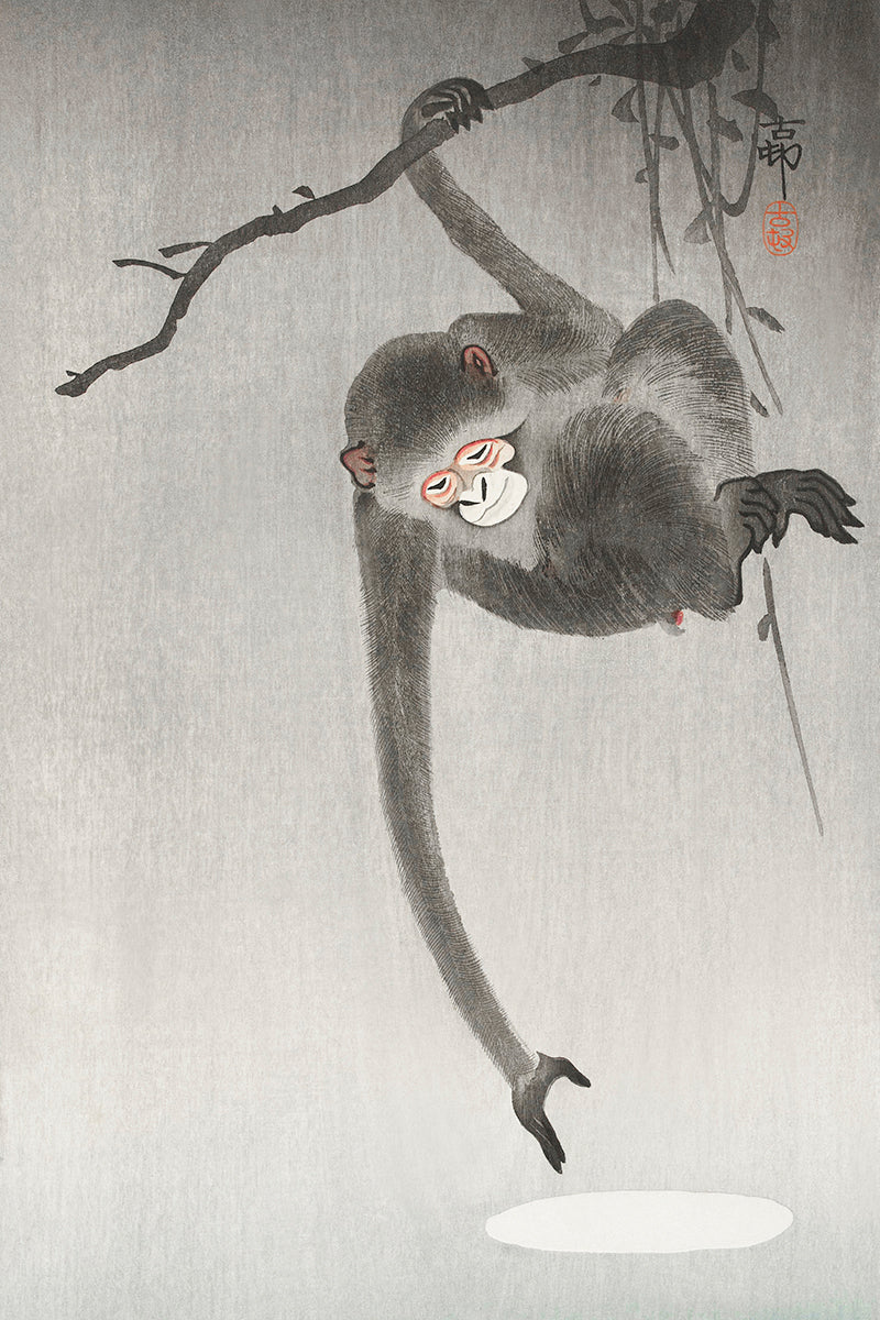 Monkey and reflection of the moon by Ohara Koson