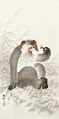 Monkey with insect by Ohara Koson