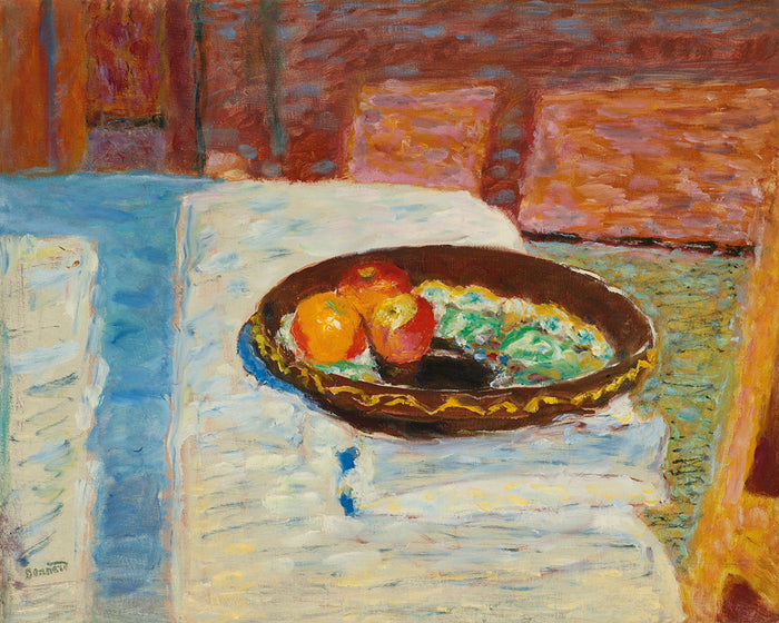 POMMES DANS UN PLAT SUR UNE NAPPE by Pierre Bonnard