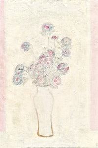 Pink Chrysanthemums in a White Vase by San Yu