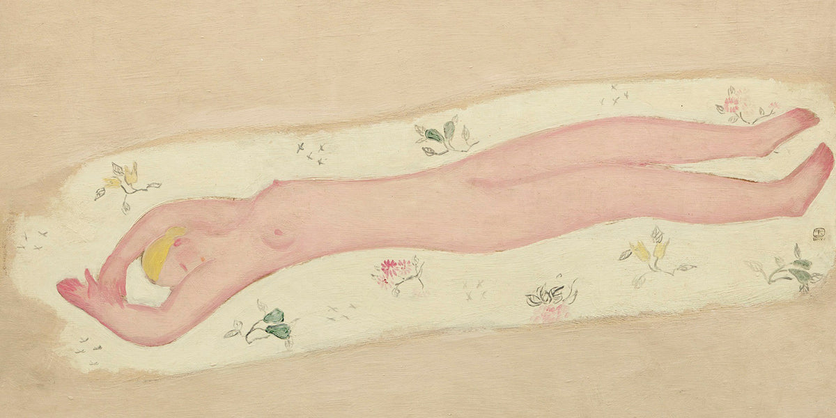 Pink Nude on Floral Sheet by San Yu