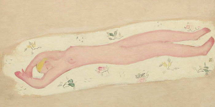 Pink Nude on Floral Sheet by San Yu