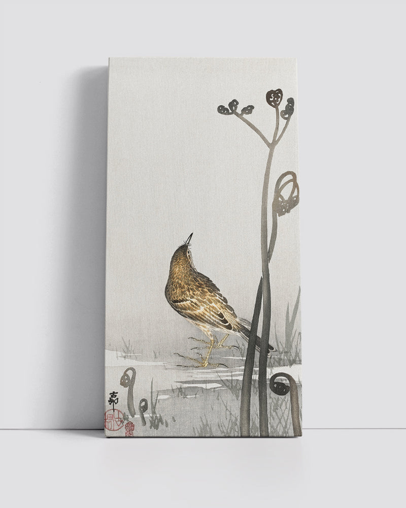 Pipit on a waterfront by Ohara Koson