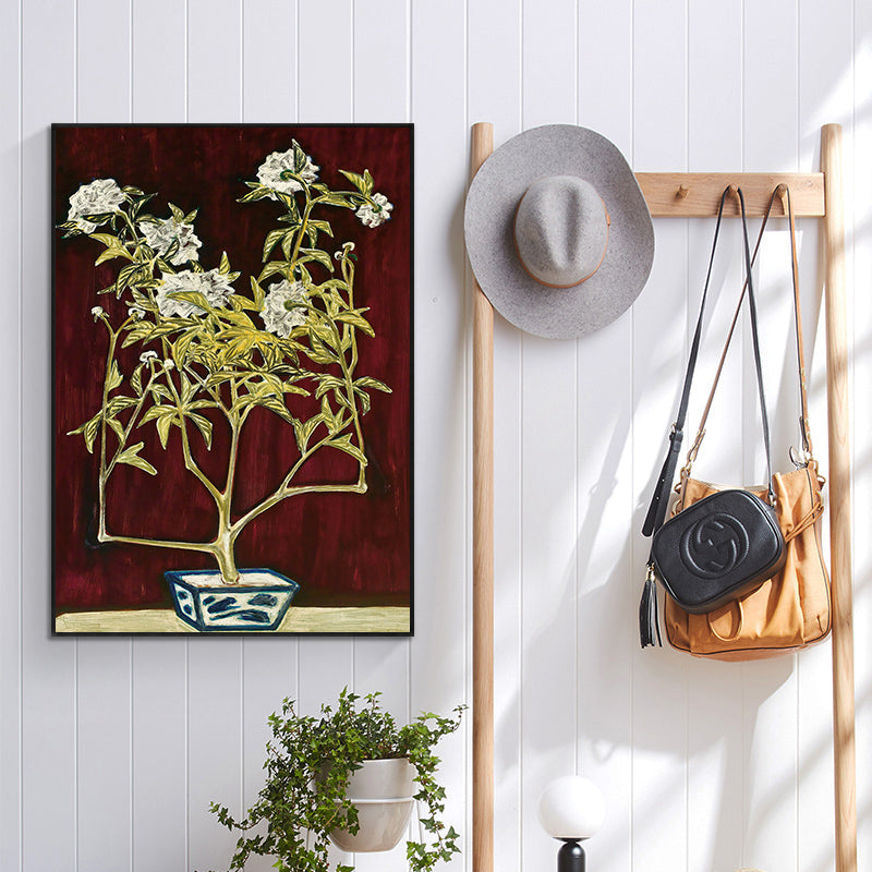 Potted Chrysanthemum in a Blue and White Jardinière by San Yu