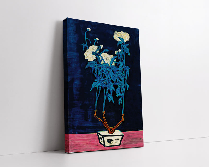 Potted Flowers in a Blue and White Jardiniere by San Yu