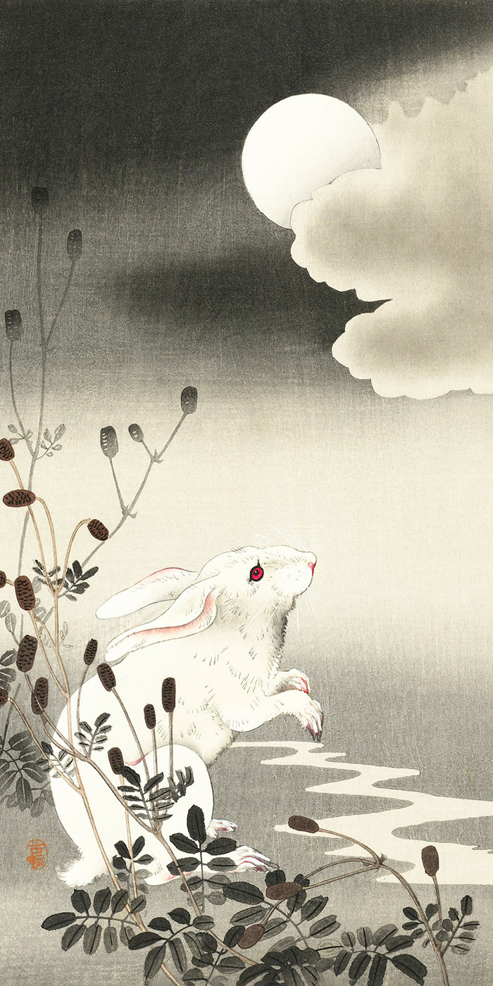 Rabbit at full moon by Ohara Koson