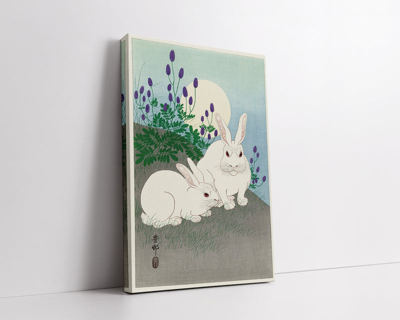 Rabbits at full moon by Ohara Koson