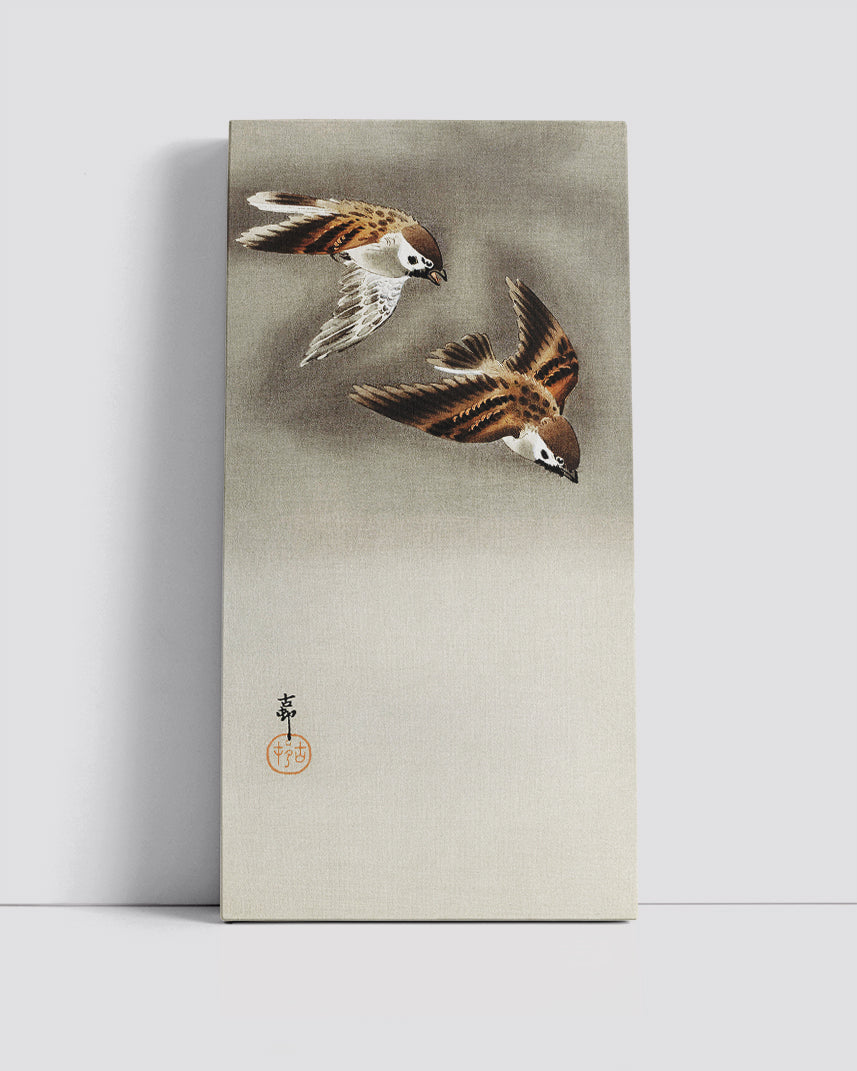 Ring sparrows in snow by Ohara Koson