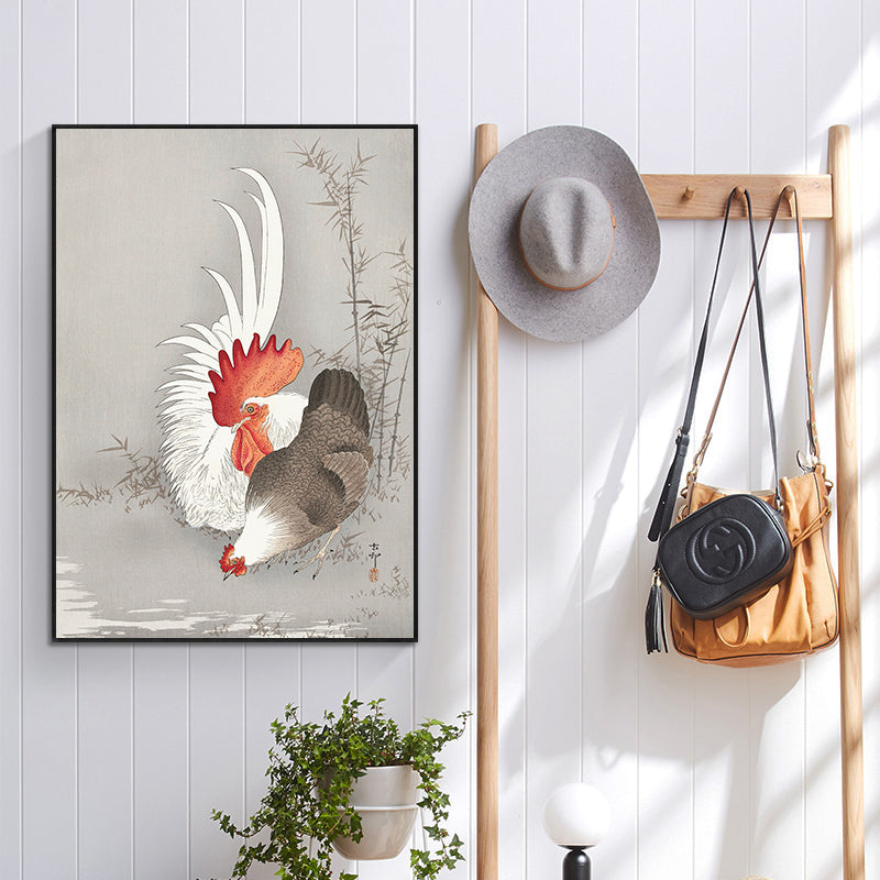 Rooster and chicken by Ohara Koson