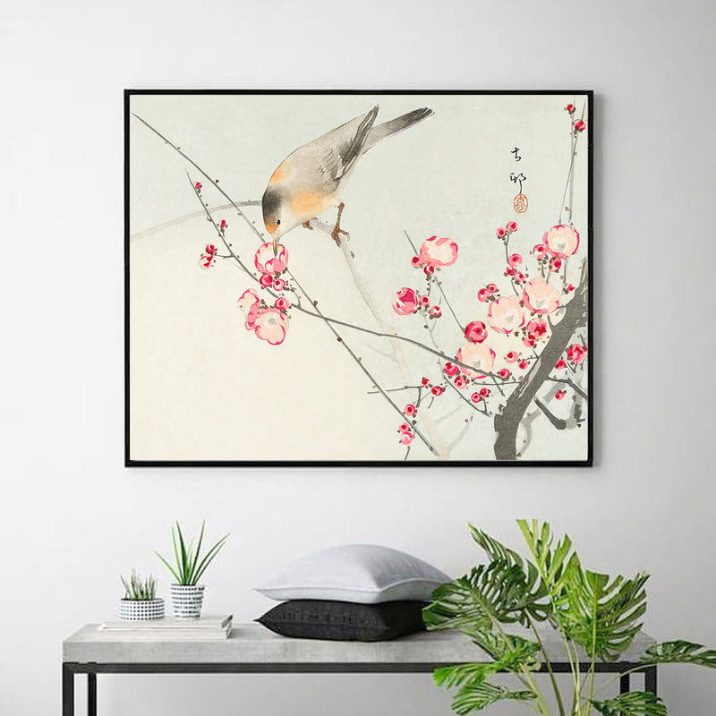 Songbird on blossom branch by Ohara Koson