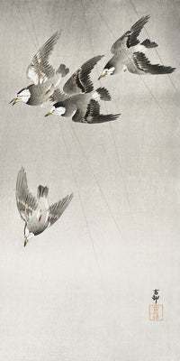 Starlings in the rain by Ohara Koson