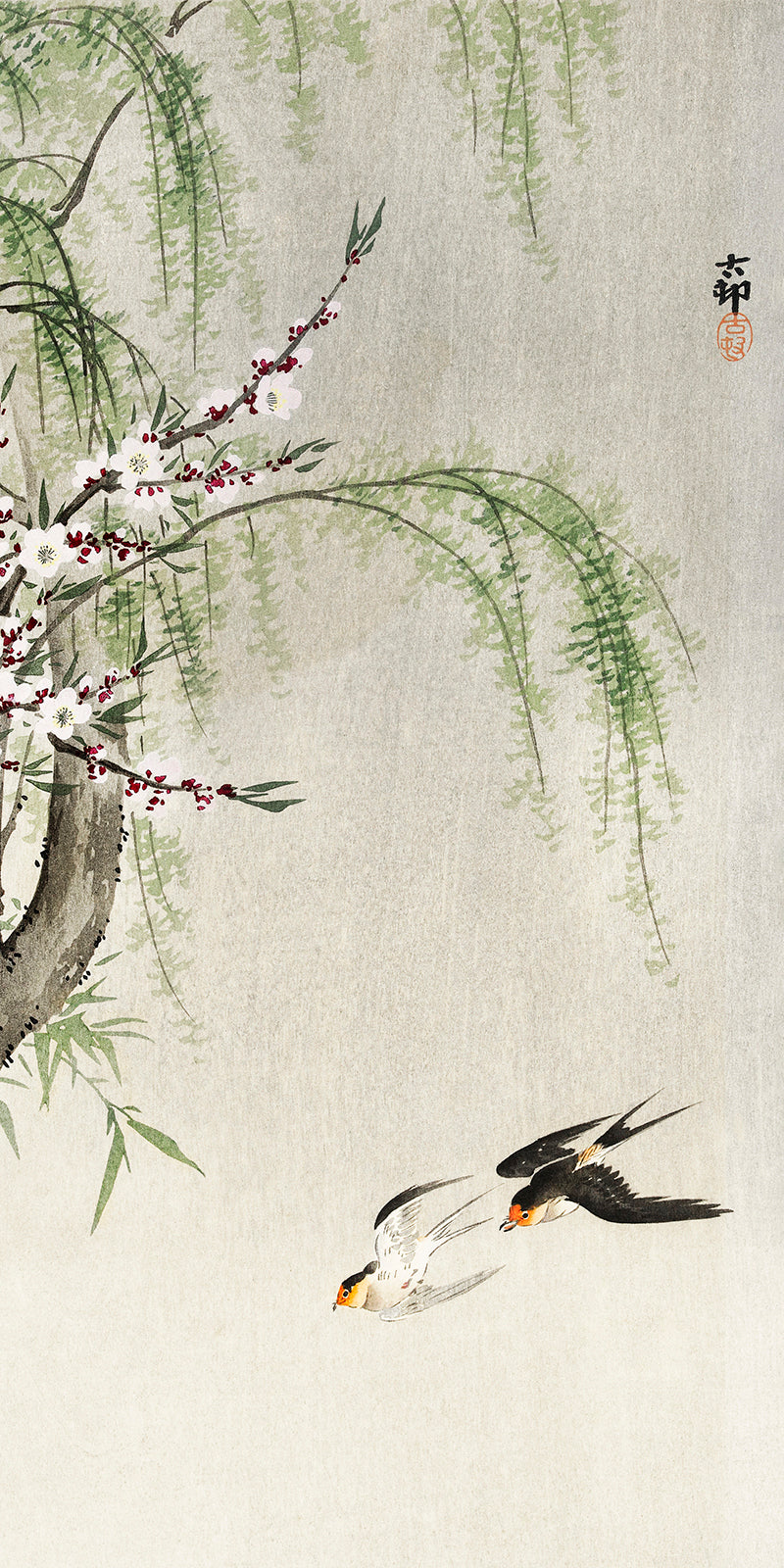 Swallows in flight by Ohara Koson