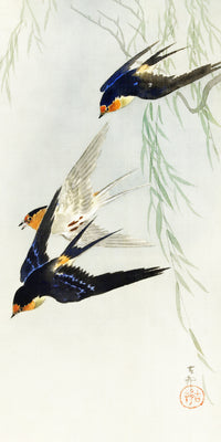 Three birds in full flight by Ohara Koson