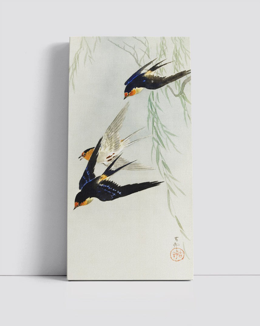 Three birds in full flight by Ohara Koson