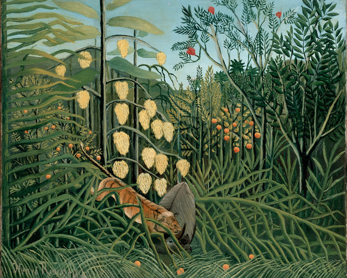 Tropical Forest-Battling Tiger and Buffalo by Henri Rousseau