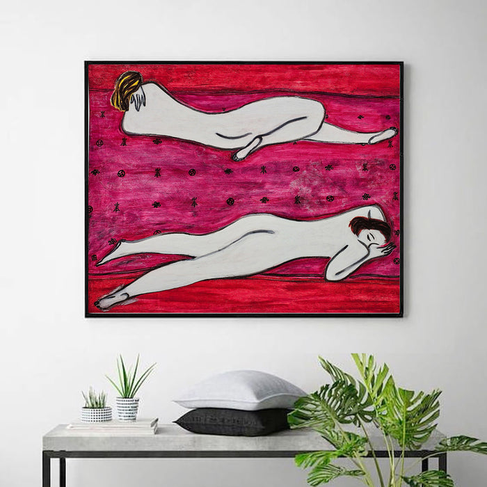 Two Nudes on a Red Tapestry by San Yu