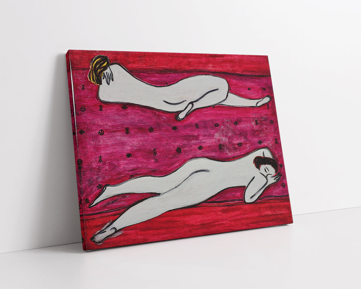 Two Nudes on a Red Tapestry by San Yu