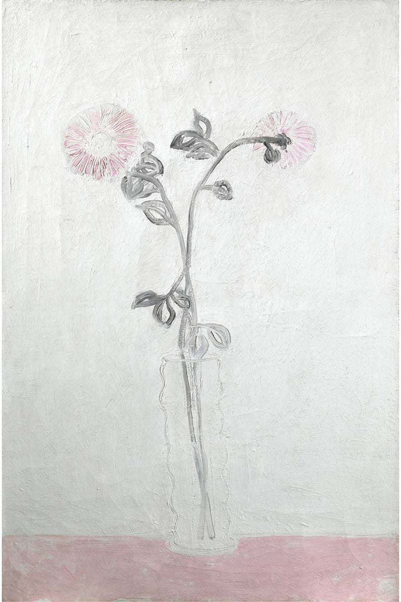 Two Pink Chrysanthemums in a Clear Vase by San Yu