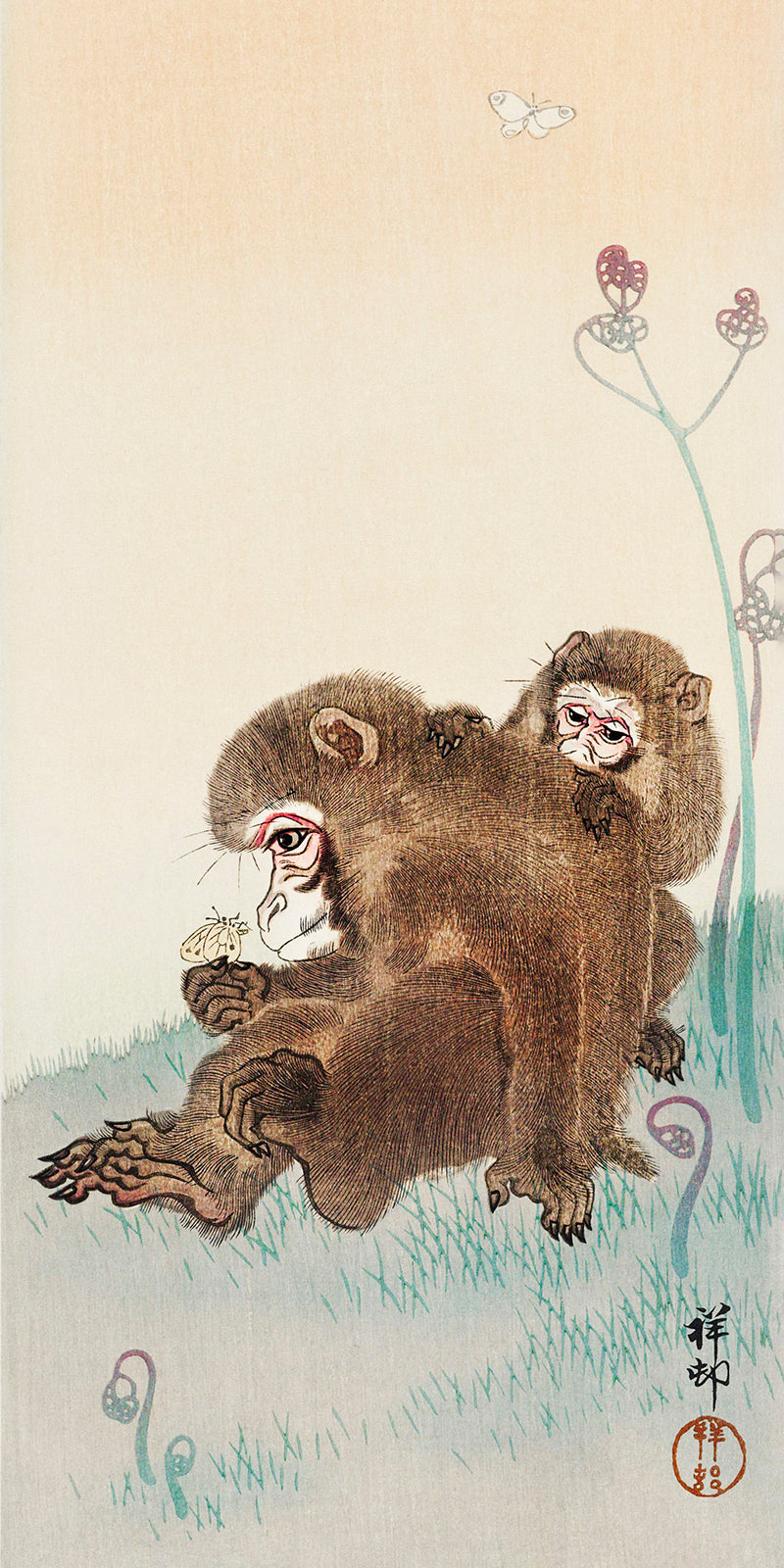 Two monkeys by Ohara Koson